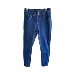 YMI, SLIM-HER JEANS. DARK BLUE DENIM, MID-RISE, 3-BUTTON STYLE. SIZE 13